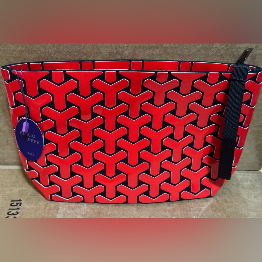 Emilio Pepe Red and Black Geometric Clutch NWT